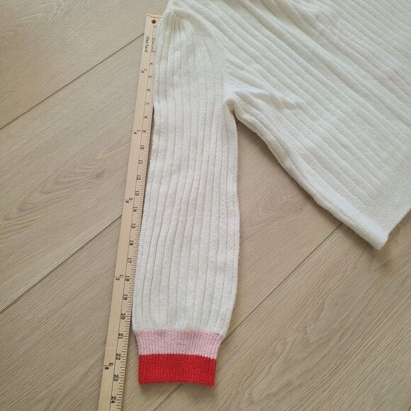 Loft Cardigan Sweater XL Cream‎ Red Pink Soft Knit V-Neck Button-Front - Picture 9 of 9